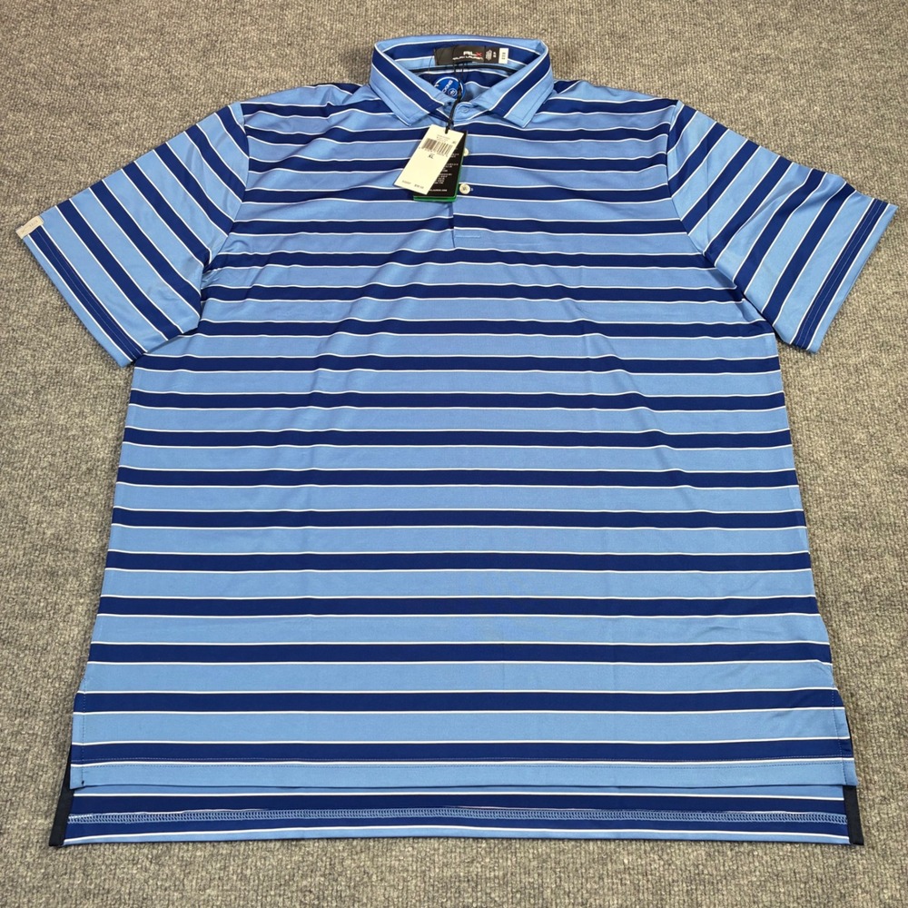 RLX Ralph Lauren Polo Shirt Mens XL Blue Striped NWT Wicking Performance‎ Golf